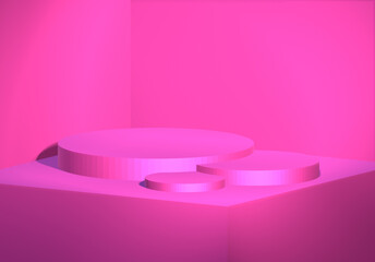 Podium product display or Empty room interior design square stage minimal scene,  Display plinths. Stand. pink  color. 3d Render