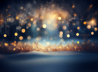 Obraz premium Magical winter scene. Sparkling lights and snowflakes adorn a snowy landscape, creating a festive, enchanting atmosphere. A mystical, dreamy ambiance.