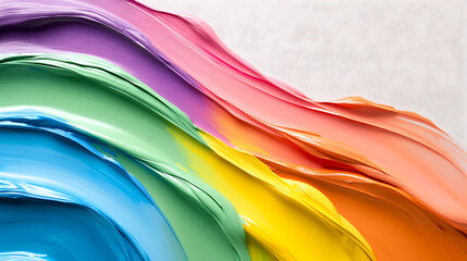 Fototapeta premium Colorful paint strokes create abstract composition with vibrant hues of blue, green, yellow, orange, and purple, evoking sense of creativity and artistic expression