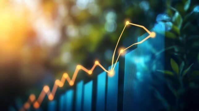 Growth Spurt: A captivating image of a glowing blue bar graph with a bright yellow line symbolizing upward growth, a powerful visual of progress, prosperity, and a promising future.
