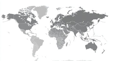 Fototapeta premium Detailed Outline Map of the World with Regions Highlighted in Shades of Gray for Educational and Informational Purposes, Ideal for Geography and Travel Related Projects