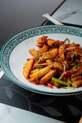 Dishes with meat and sauces