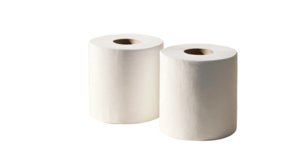 Two rolls of white toilet paper isolated on transparent background