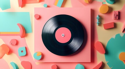 Obraz premium oft Pastel Lo-Fi Album Art with Vinyl Record Illustrations