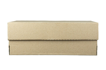 Cardboard box for transportation of goods, with barcode, isolated on a white background. Design element for carrier and delivery company.