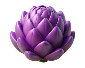 Fototapeta premium Artichoke purple in 3D plastic style, isolated on a white background