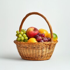Vibrant Assortment of Fresh Fruits in a Woven Basket on a Soft Background Perfect for Healthy Lifestyle Promotion and Culinary Arts Imagery