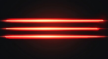 Red glowing light lines on a black background. Abstract motion-blurred speed lights effect with horizontal streaks