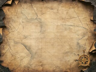 Vintage Aged Map Background with Nautical Compass Design for Adventure, Exploration, and Treasure Hunt Themes