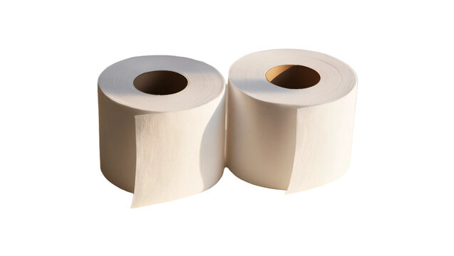 Two rolls of white toilet paper isolated on transparent background