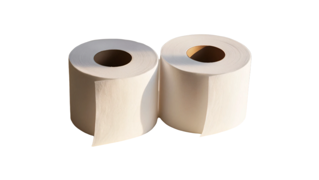 Two rolls of white toilet paper isolated on transparent background