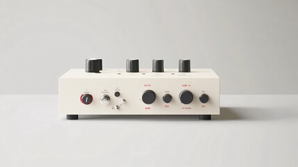 Cream-colored audio device with knobs and dials, evoking a vintage aesthetic. Ideal for music production, sound engineering, and studio recordings. #audio #technology #music