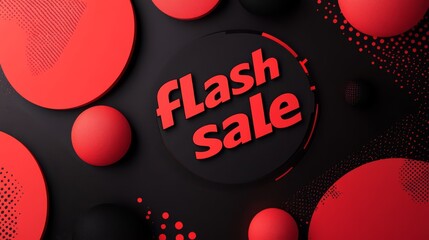 Flash Sale Announcement: A bold and striking graphic design featuring the words "Flash Sale" in bold red text against a minimalist black background adorned with geometric red shapes.