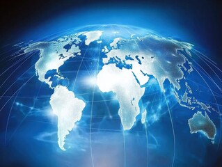 Stunning Global Map in Vibrant Blue Light Emphasizing Geographic Features and Political Borders in an Eye-Catching Digital Style Suitable for Various Projects and Presentations