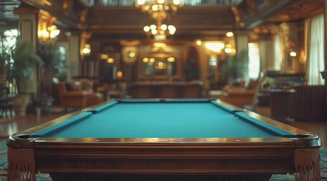 Scene of an empty billiard table, Slow motion camera with different angles