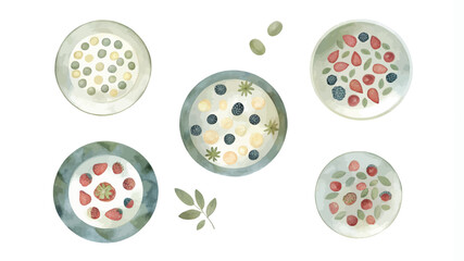 Watercolor breakfast set. Watercolor hand drawn illustration on white background.
