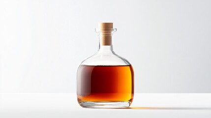 Elegant Glass Decanter with Golden Whiskey on White Background