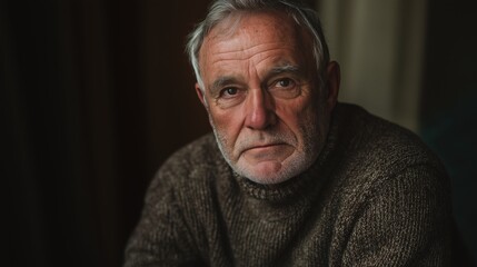 Obraz premium An older man in a warm sweater reflects on life in a thoughtful moment