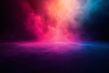 Fototapeta premium Moody pink and blue neon lights illuminate a dark, smoky scene. The vibrant colors create a dramatic, atmospheric effect.