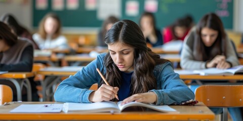 Focused Student in Classroom Setting: Academic Concentration and Determination