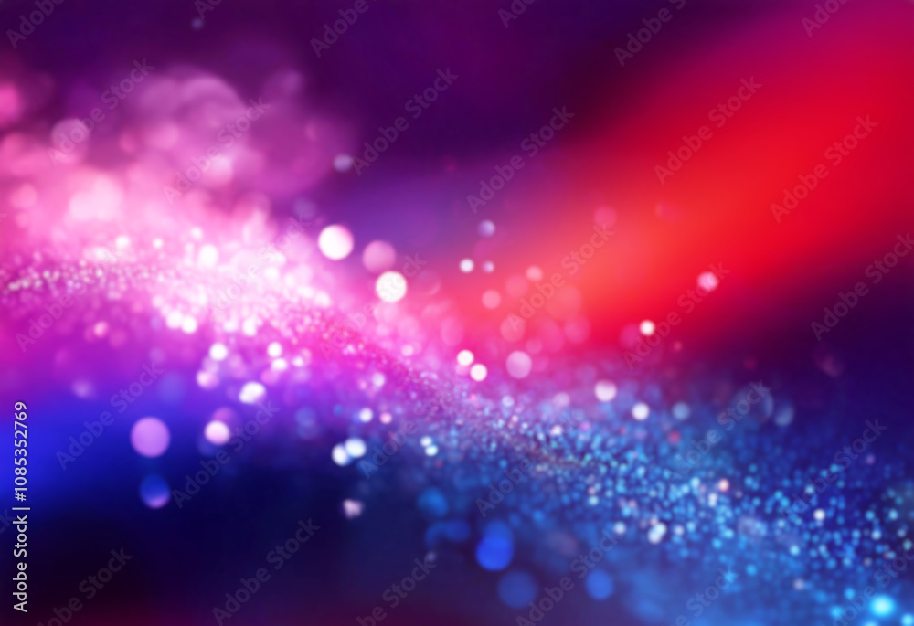 Poster abstract background with a blurred, glittering surface and bokeh lights in shades of pink and blue.