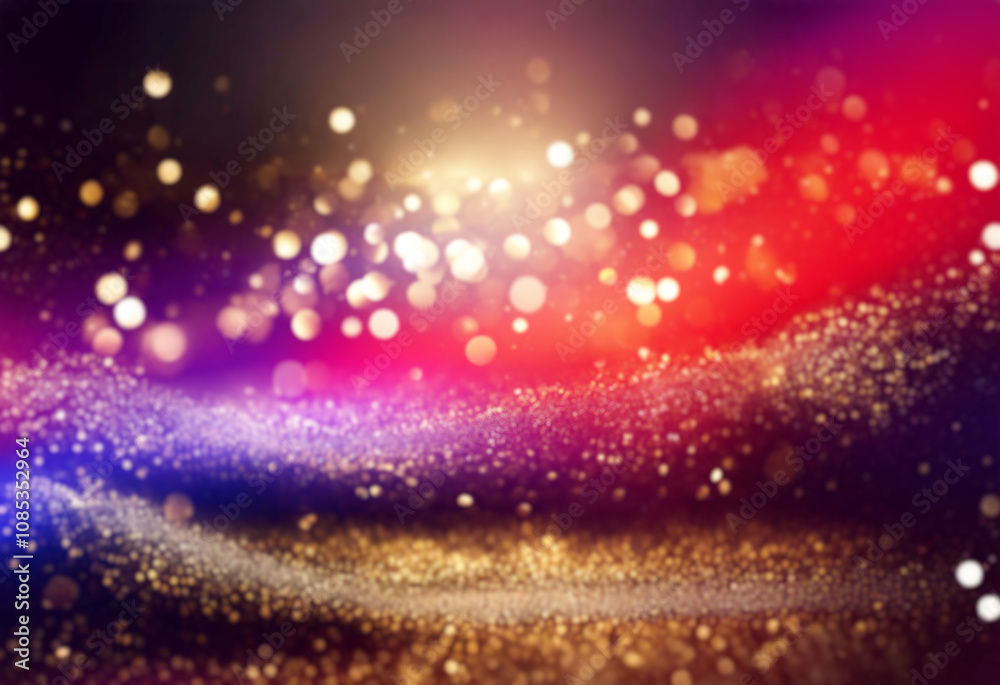 Poster a dark background with a wave of golden glitter and sparkling bokeh lights.