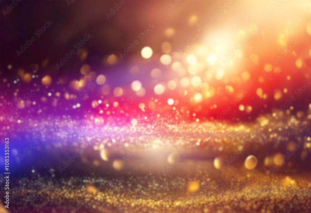 Poster a dark background with a layer of golden glitter, illuminated with defocused lights.