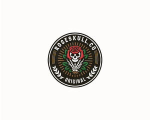 Fototapeta premium Vintage badge dead skull with rose illustration logo printing for business company