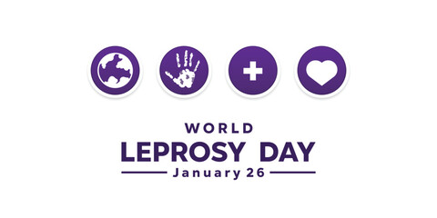 World Leprosy Day. Earth, hand,plus icon and heart. Great for cards, banners, posters, social media and more. White background.