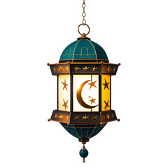Arabic Geometric Stars Lantern and Crescent on transparent background