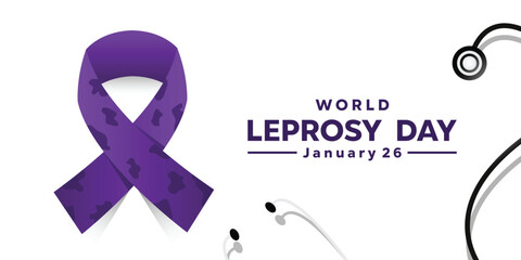 World Leprosy Day. Ribbon and stesthoscope. Great for cards, banners, posters, social media and more. White background.