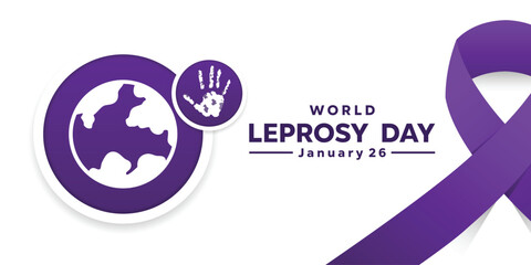 World Leprosy Day. Earth, hand and ribbon. Great for cards, banners, posters, social media and more. White background.