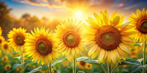 Obraz premium Romantic Sunflower Blooming in Vibrant Yellow on Isolated Background, Capturing the Beauty of Nature in Summer with High Depth of Field and Petals in Full Bloom