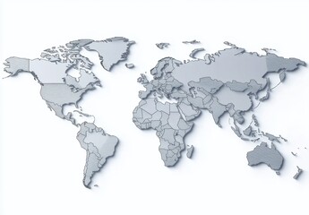 Detailed Illustrated World Map in Light Gray Tones Featuring Individual Countries and Geographical Boundaries for Use in Educational and Professional Projects