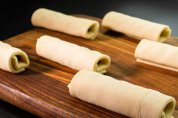 Chocolate rolls made of puff pastry. Dessert. Pastry. Food concept.