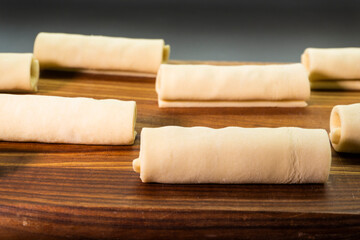 Chocolate rolls made of puff pastry. Dessert. Pastry. Food concept.