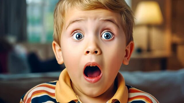 Little boy opening his mouth wide with amazement