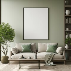 House modern living room,modern living room with sofa, Frame mockup, ISO A paper size. Living room wall poster mockup. Interior mockup with house background,Home living room interior