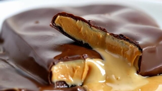 broken chocolate bar melted caramel line