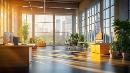 Fototapeta premium Modern Office Interior With Large Windows