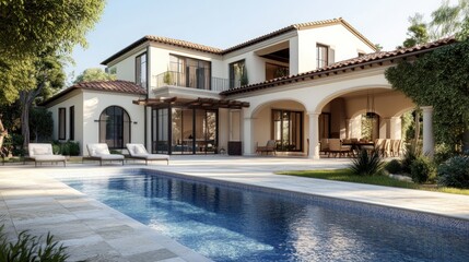 Modern Mediterranean Villa with Swimming Pool and Lush Greenery