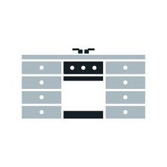 kitchen shelves and stove icon logo design template