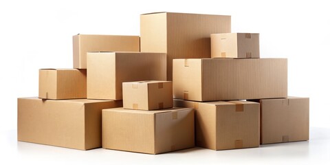 Fototapeta premium Stack of Cardboard Boxes Isolated on White Background for Urban Exploration Photography, Perfect for Packaging, Storage, and Minimalist Decor Concepts in Creative Projects