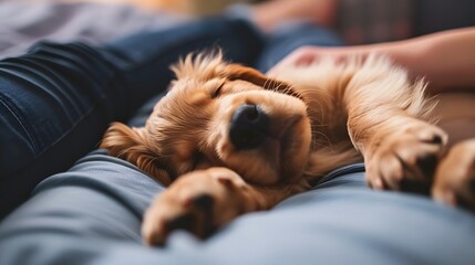Sweet puppy napping comfortably in a warm setting