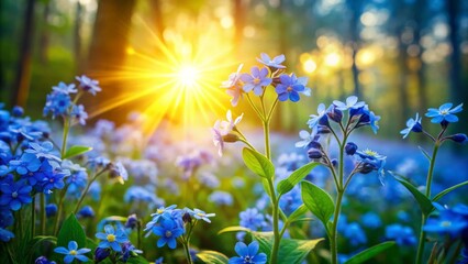 Fototapeta premium Stunning Display of Gorgeous Spring Blue Wildflowers in a Serene Natural Landscape, Perfect for Conceptual Photography and Nature Enthusiasts