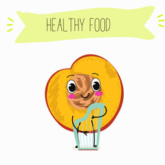 Nectarine fruit cute funny cheerful characters with different poses and activities. Natural vitamin antioxidant detox food collection. Vector hand drawn illistration.