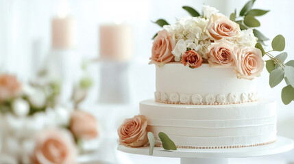 Wedding cake with floral decorations 