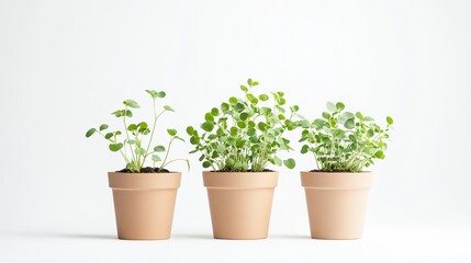 Fototapeta premium Growth Stages of Potted Plants: A Serene Minimalist Composition