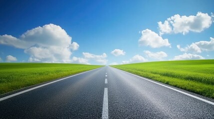 Empty highway asphalt road and beautiful sky in landscape green park 