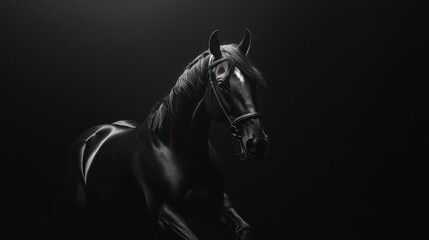 Majestic Black Stallion in Shadow